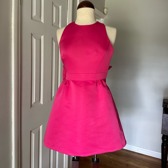 Kate Spade Satin Faille Bow Back Mini Dress, Size 00 in Cabaret Pink - Picture 3 of 11